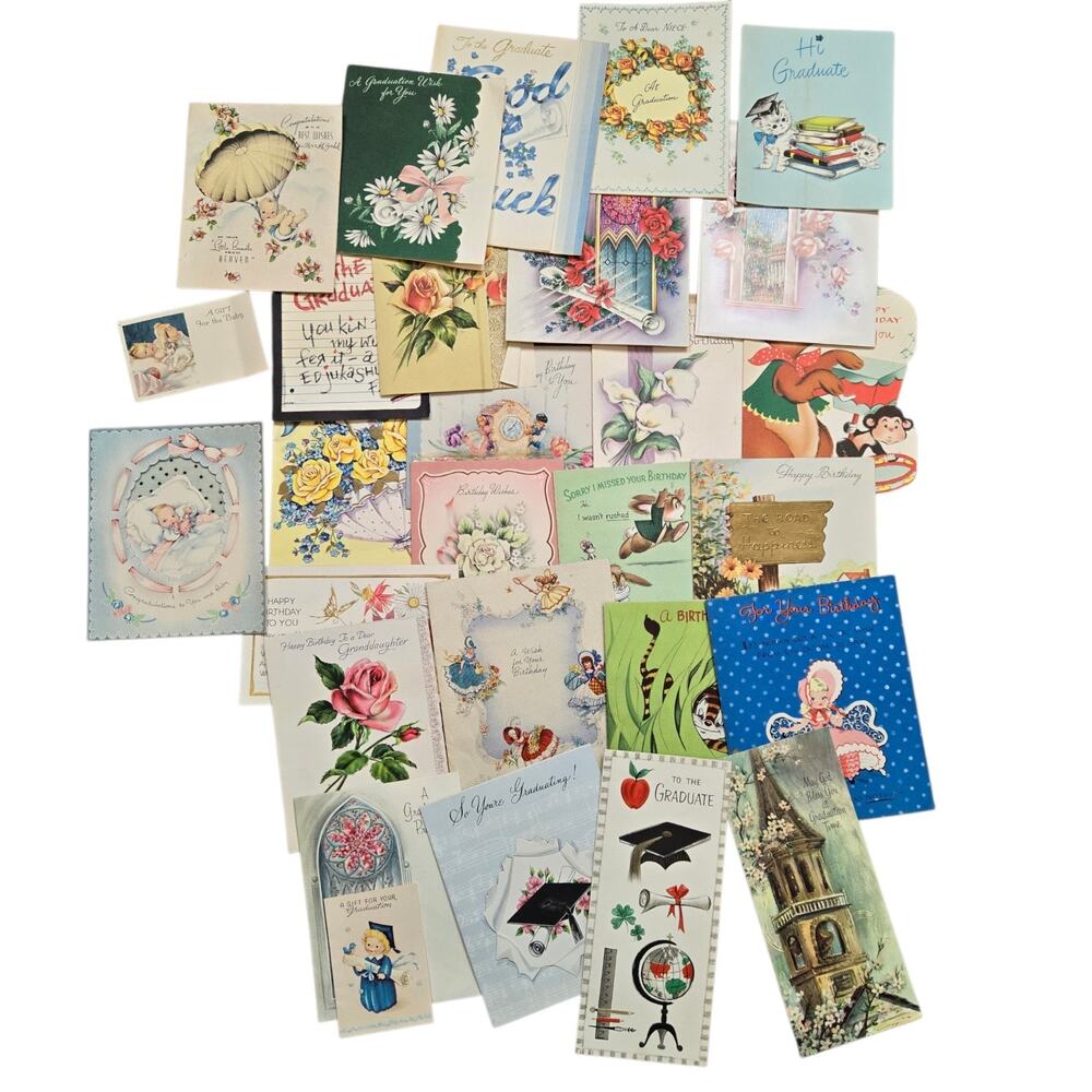 Vintage Greeting‎ Cards Lot Of 25 Birthday, Graduation, Baby. Used!!!